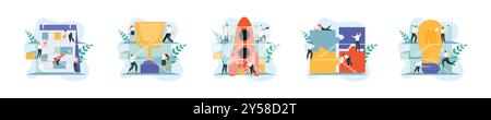 Set of business concept planning, start up, teamwork vector characters Stock Vector