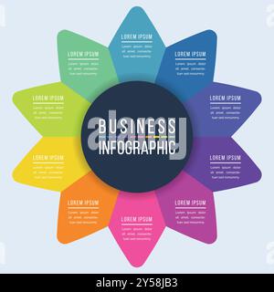 Business Infographic circle design 10 steps, objects, elements or Options infographic business information template Stock Vector