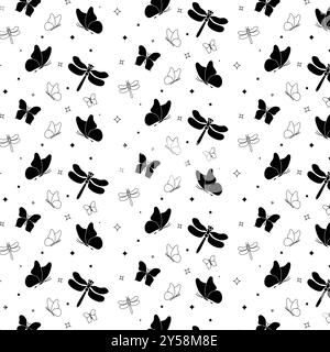 Dragonflies And Dandelions Seamless Vector Pattern Design Stock Vector