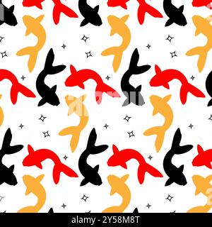 Vector banner with traditional Chinese elements and ornament. Koi carp in gold color on a red background with peony flowers. Chinese background.fish k Stock Vector