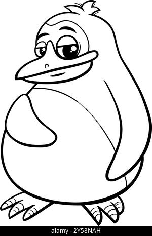 Cartoon illustration of funny young penguin bird animal character coloring page Stock Vector