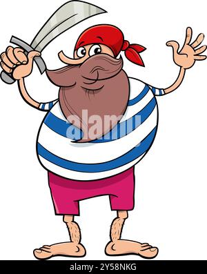 Cartoon illustration of funny pirate character with sword Stock Vector