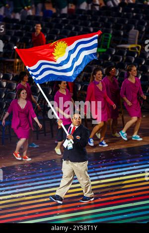 Celtic Park, Glasgow, Scotland, UK, Wednesday, 23rd July, 2014. Team Kiribati flag bearer David Katoatau at the Glasgow 2014 Commonwealth Games Opening Ceremony Stock Photo