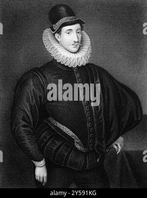 Fulke Greville, 1st Baron Brooke (1554-1628) on engraving from 1830. Elizabethan poet, dramatist, and statesman. Engraved by J.Cochran and published i Stock Photo