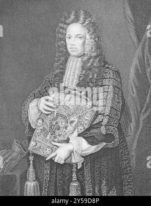 John Somers, 1st Baron Somers (1651-1716) on engraving from the 1800s. English Whig jurist and statesman. Engraved by W.T.Mote and published by the Lo Stock Photo