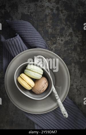 Colourful macarons in a small cup Stock Photo