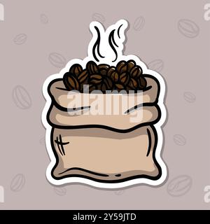 Simple vector illustration of a bag with coffee beans. Hand drawn illustration for sticker, emblem, label, price tag Stock Vector