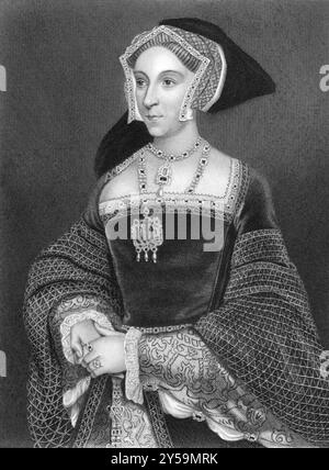 Jane Seymour (1508-1537) on engraving from 1838. Queen consort of England as the third wife of King Henry VIII. Engraved by H.Robinson after a paintin Stock Photo