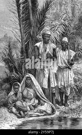 Tripolitan gardeners on engraving from 1871 Stock Photo