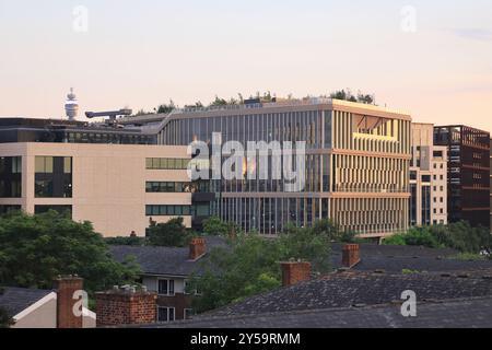 The new Google HQ at King Cross with the roof garden, at sunset, in north London, UK Stock Photo