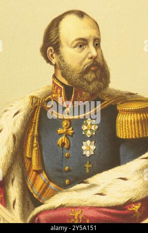 William III of the Netherlands (1817-1890) on engraving from 1868. King of the Netherlands and Grand Duke of Luxembourg during 1849-1890 and Duke of L Stock Photo