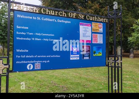 Sign outside St. Cuthberts church in Darlington in north east England,UK Stock Photo