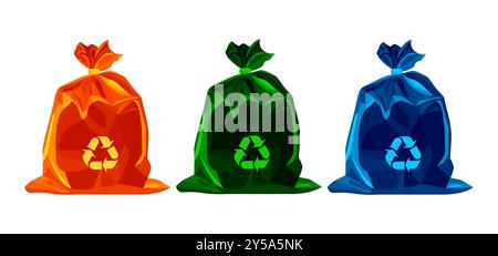 eco friendly trash bags set in flat style, vector Stock Vector