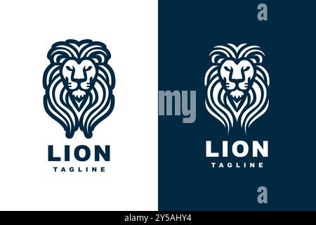 Stylish silhouette lion head logo with line art design Stock Vector