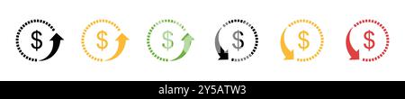 Dollar price up and down vector sign icon. Dollar coin graph up and down. Money cost arrow growth, decline. Currency investment. Market price. Stock Vector