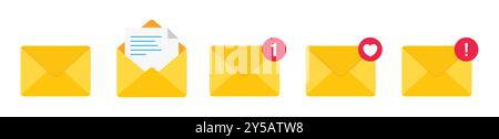 Incoming message vector icon. Notification, message or email vector icon set isolated on white background. Envelope message icon collection. Stock Vector