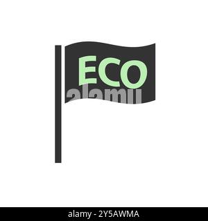 Eco-Friendly Flag Icon with Green Text on White Background. Stock Vector