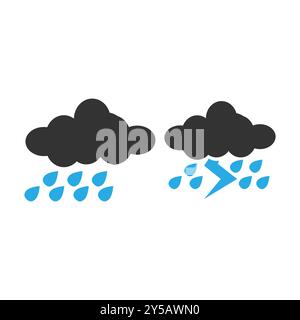 Rain and Thunderstorm Weather Icons Stock Vector