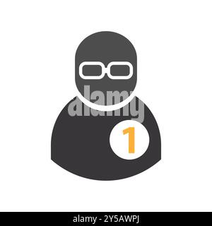 Avatar Icon with Glasses and Number One Badge. Stock Vector