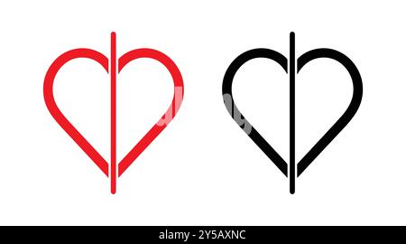 Red and black heart vector icons. Vector hearts for valentine day. Unique heart icons. Heart sign. Stock Vector