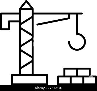 Tower crane and bricks. Construction site. Pixel perfect, editable stroke vector icon Stock Vector