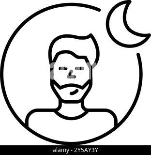 Man user avatar and crescent moon. Quiet mode on social media and messengers. Pixel perfect, editable stroke vector icon Stock Vector