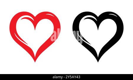 Red and black heart vector icons. Vector hearts for valentine day. Unique heart icons. Heart sign. Stock Vector