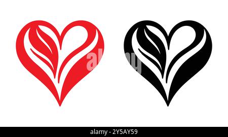 Red and black heart vector icons. Vector hearts for valentine day. Unique heart icons. Heart sign. Stock Vector