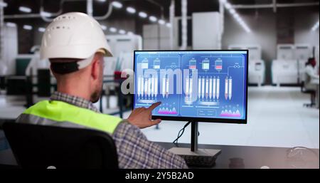 Operator And Engineer Monitor SCADA System Using Control Stock Photo