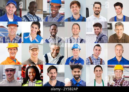 Professional Worker Group. Engineers, Handymen And Janitors Stock Photo