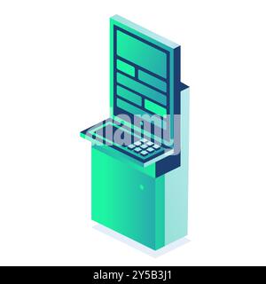 Isometric interactive kiosk. Self service terminal in bank or on train station isolated on white background. Providing information. Vector illustratio Stock Vector