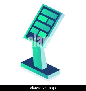 Isometric interactive kiosk. Self service terminal in bank or on train station isolated on white background. Providing information. Vector illustratio Stock Vector
