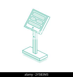 Isometric interactive kiosk. Self service terminal in subway or on train station isolated on white background. Providing information. Vector illustrat Stock Vector