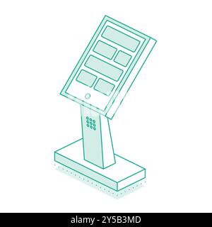 Isometric interactive kiosk. Self service terminal in bank or on train station isolated on white background. Providing information. Vector illustratio Stock Vector