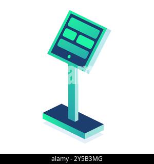 Isometric interactive kiosk. Self service terminal in subway or on train station isolated on white background. Providing information. Vector illustrat Stock Vector