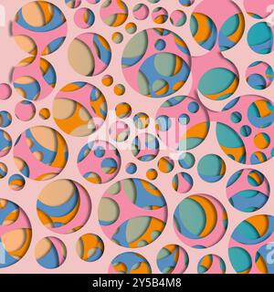 Pink background with various sizes of overlapping colorful circles. Suitable for abstract backgrounds, presentations, posters, and design projects. Stock Vector