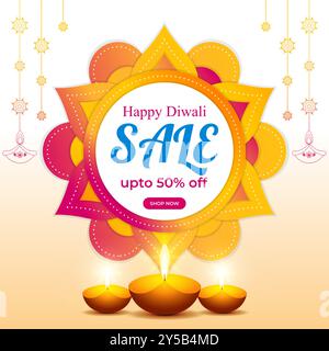 Vector illustration of Happy Diwali Sale social media feed template Stock Vector