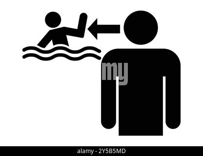 A graphic illustration depicting a lifeguard assisting a swimmer in distress. This image emphasizes the importance of water safety and emergency respo Stock Vector