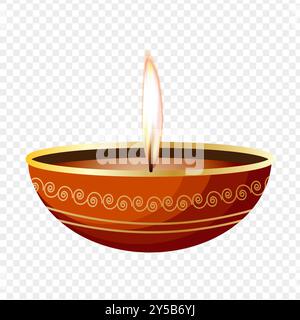 Vector illustration of beautiful diya on transparent background Stock Vector