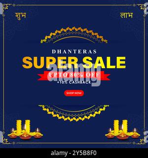 Vector illustration of Happy Dhanteras Sale social media feed template Stock Vector