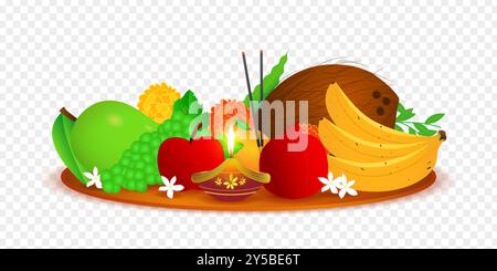 Fruits in a plate on transparent background Stock Vector