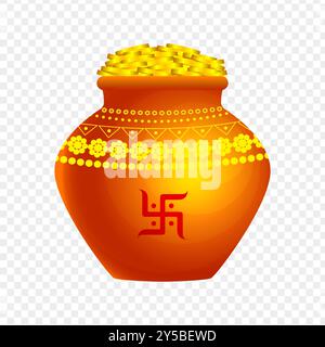 Vector illustration of pot filled with gold coins on transparent background Stock Vector