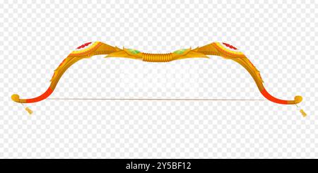 Vector illustration of golden decorated bow weapon on transparent background Stock Vector