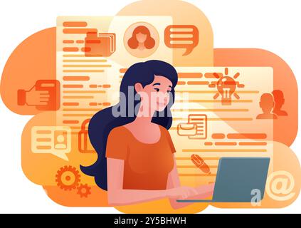 Woman Laptop Resume CV Job Search Online Cartoon Stock Vector