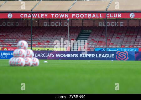 Crawley, UK. 21st Sep, 2024. Crawley, England, September 21st 2024: The scene is set ahead of the Barclays FA Womens Super League game between Brighton and Hove Albion and Everton at Broadfield Stadium, Crawley. (Tom Phillips/SPP) Credit: SPP Sport Press Photo. /Alamy Live News Stock Photo