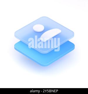 Cartoon Icon Mockup.Volumetric white square template with blue human pictogram. Best for web, social media and mobile apps.3D rendering on white backg Stock Photo