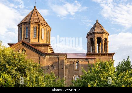 cupola of Surb Nshan church, oldest church in Gyumri city, Armenia in summer sunset Stock Photo