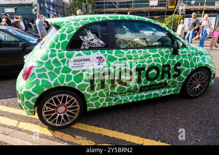 Westbourne, Bournemouth, Dorset, UK. 21st September 2024. Visitors flock to the coastal village of Westbourne for the inaugural Westbourne Motor Show, a free event to attract visitors to the village and local shops. ABARTH 595  Credit: Carolyn Jenkins/Alamy Live News Stock Photo