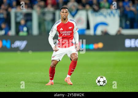 Bergamo, Italy. 19th Sep, 2024. Gabriel of Arsenal during the UEFA Champions League 2024/25 League Phase MD1 match between Atalanta BC and Arsenal FC at Gewiss Stadium on September 19, 2024 in Bergamo, Italy. Credit: Giuseppe Maffia/Alamy Live News Stock Photo