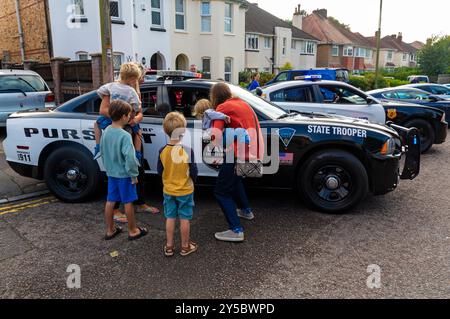 Westbourne, Bournemouth, Dorset, UK. 21st September 2024. Visitors flock to the coastal village of Westbourne for the inaugural Westbourne Motor Show, a free event to attract visitors to the village and local shops. Credit: Carolyn Jenkins/Alamy Live News Stock Photo